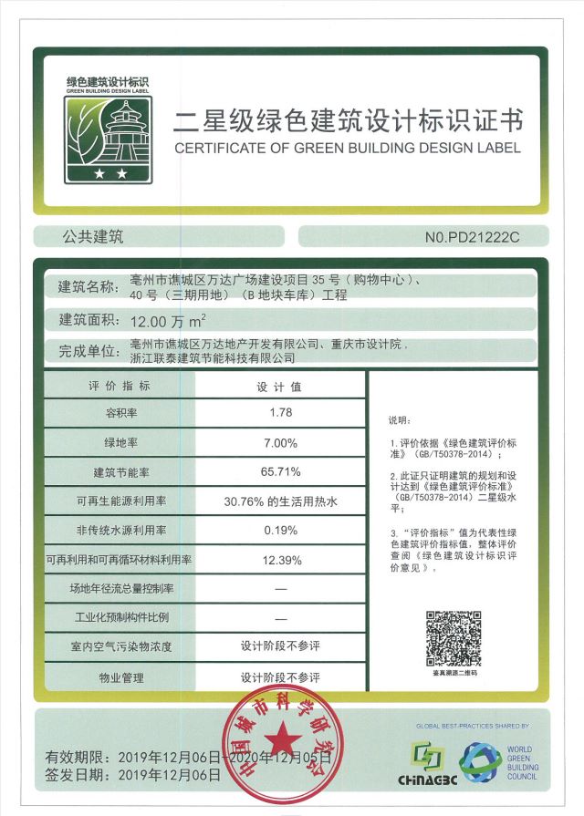 亳州市谯城区万达广场建设项目35号（购物中心）、40号（三期用地）（B地块车库）工程）））